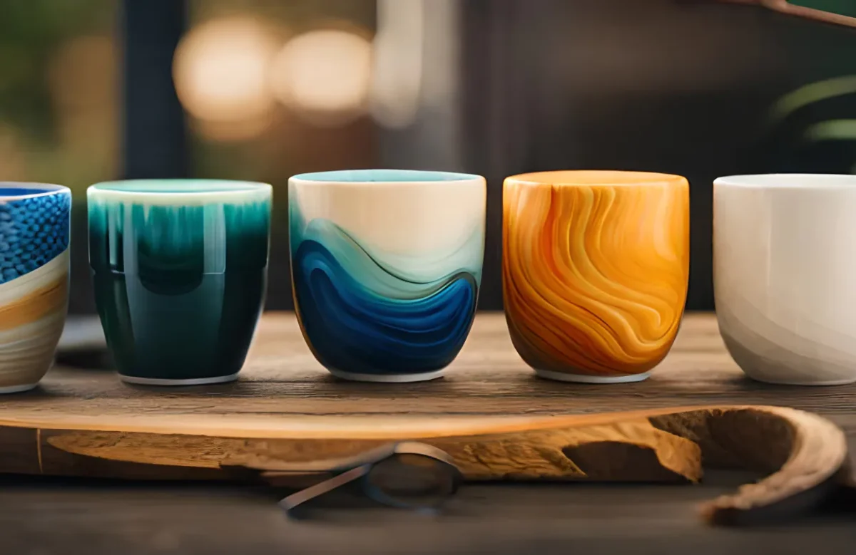 Spalvotos glazūros puodeliai